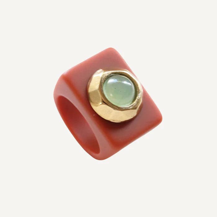 Anillo color teja con aventurina