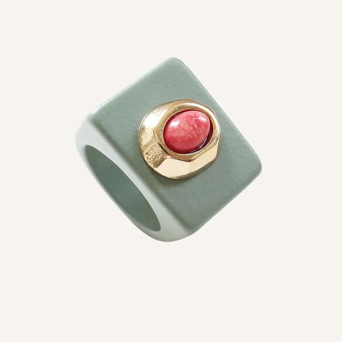 Anillos kaki con piedra amazonita roja