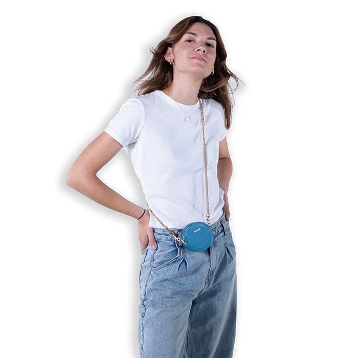 Bolso MINIPOUCH Piel azul con cadena