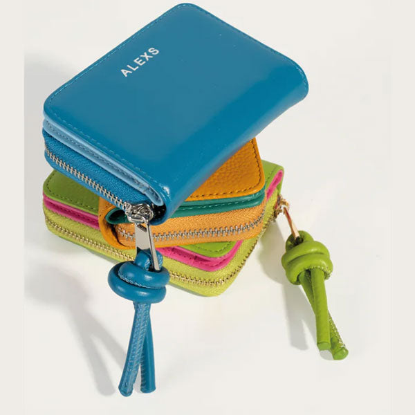 Cartera Piel Azul/Azul claro Tirador nudo