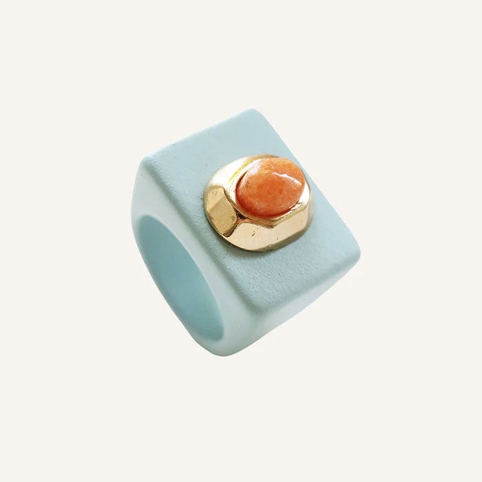 Anillos Azul Nordico con piedra natural Amazonita Naranja