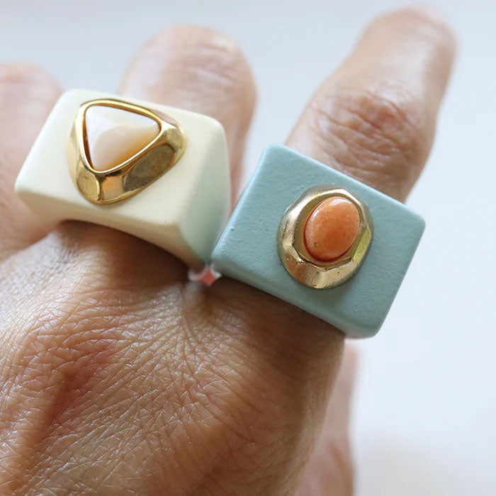 Anillos Azul Nordico con piedra natural Amazonita Naranja